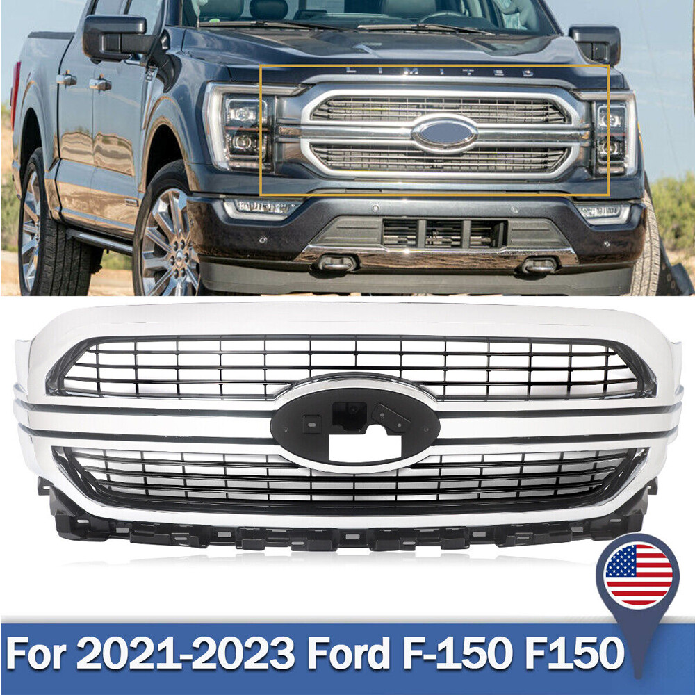 2021-2022 Ford F150 Front Bumper Grille Hood Chrome Black Trim