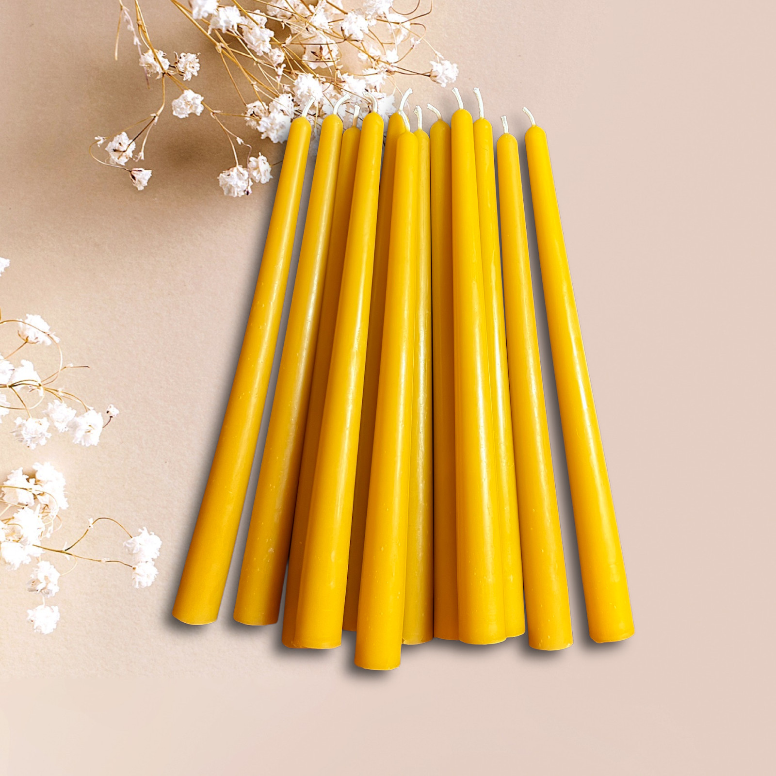 Dinner Candles,  100% Pure Beeswax Taper, 10" long, six different colors