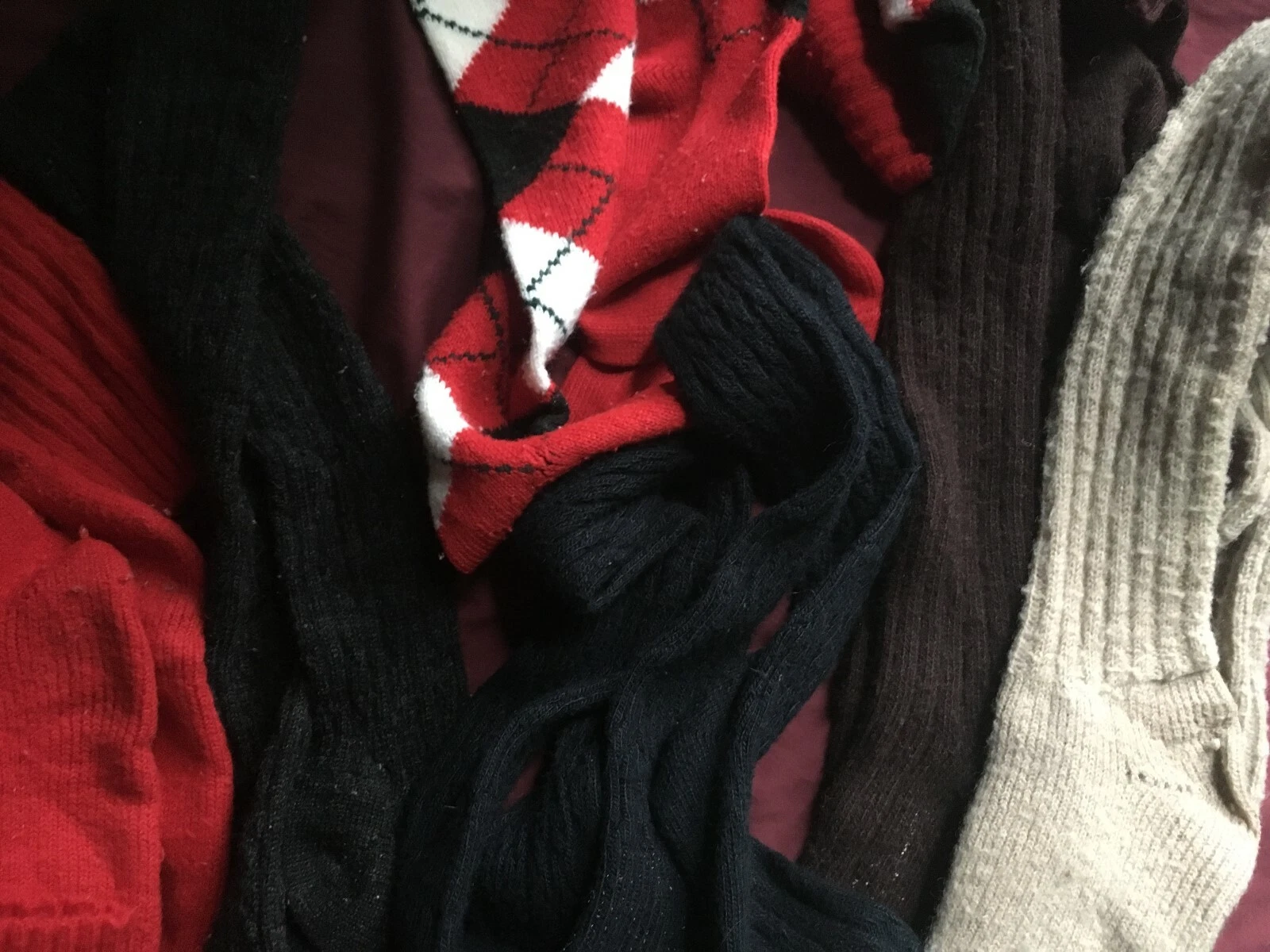 Vintage Cable Ribbed Over The Knee Socks Soft Black Brown Argyle OTK Cute Cozy
