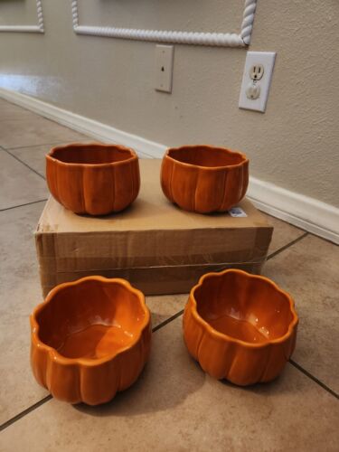 RARE NEUF S/4 poterie grange citrouille collation ORANGE bol plats Halloween - Photo 1 sur 6