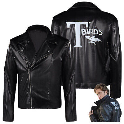 Grease T-birds Danny Cosplay Jacket Coat Halloween Carnival Black Overcoat MEN