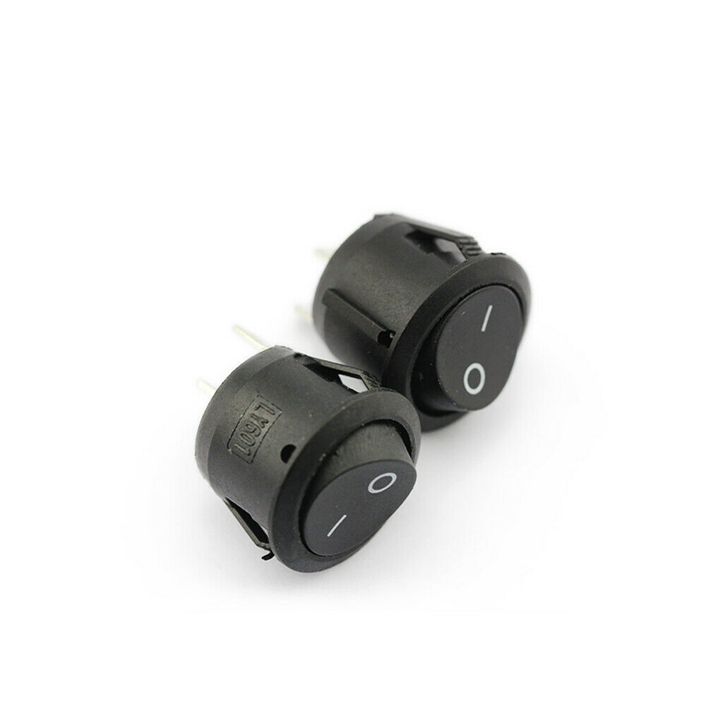 2x Small Black Round Rocker On Off Switch I/O Mini 12V DC SPST Circular ...
