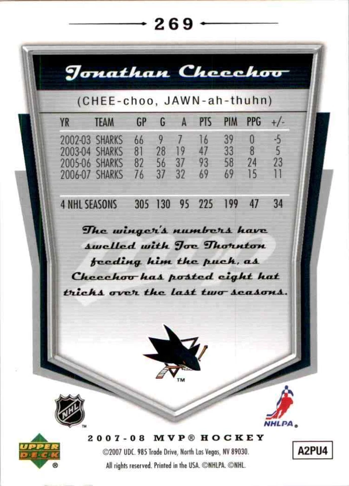 2007-08 Upper Deck MVP Jonathan Cheechoo #269 - Image 2 of 2
