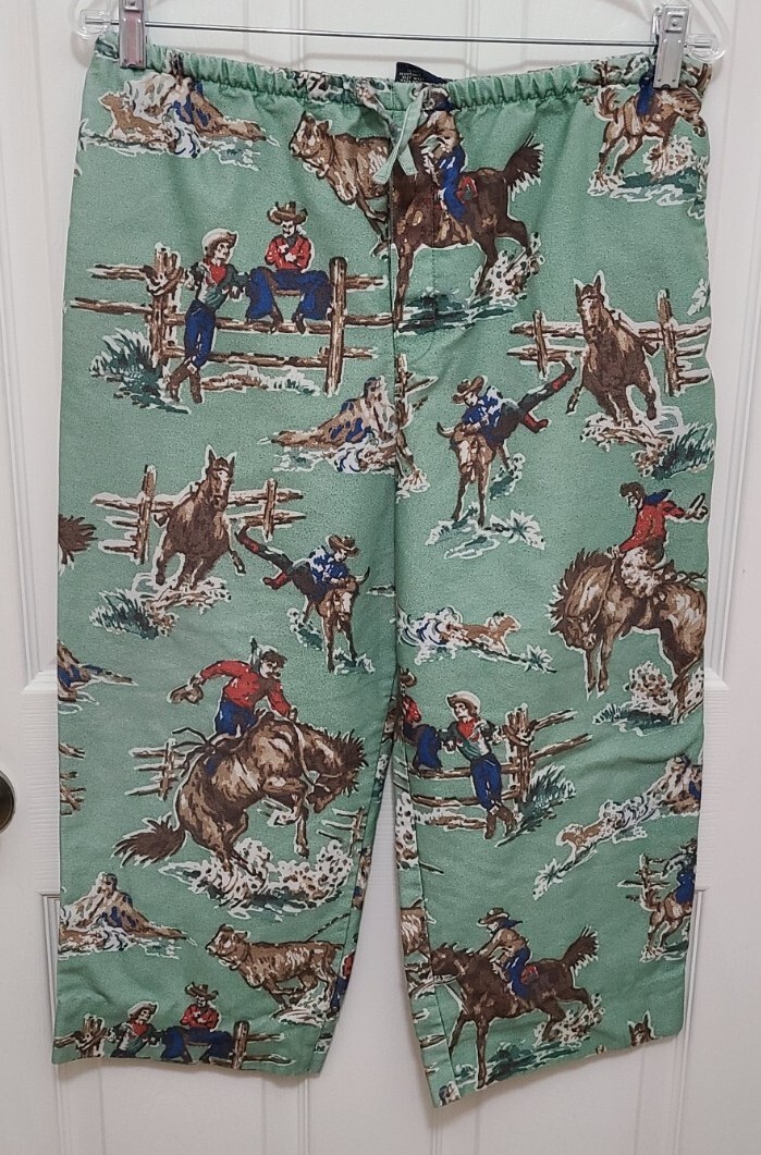 VTG Nick & Nora Pajama Pants Green Western Cowboy Youth Size XL Kurt Cobain