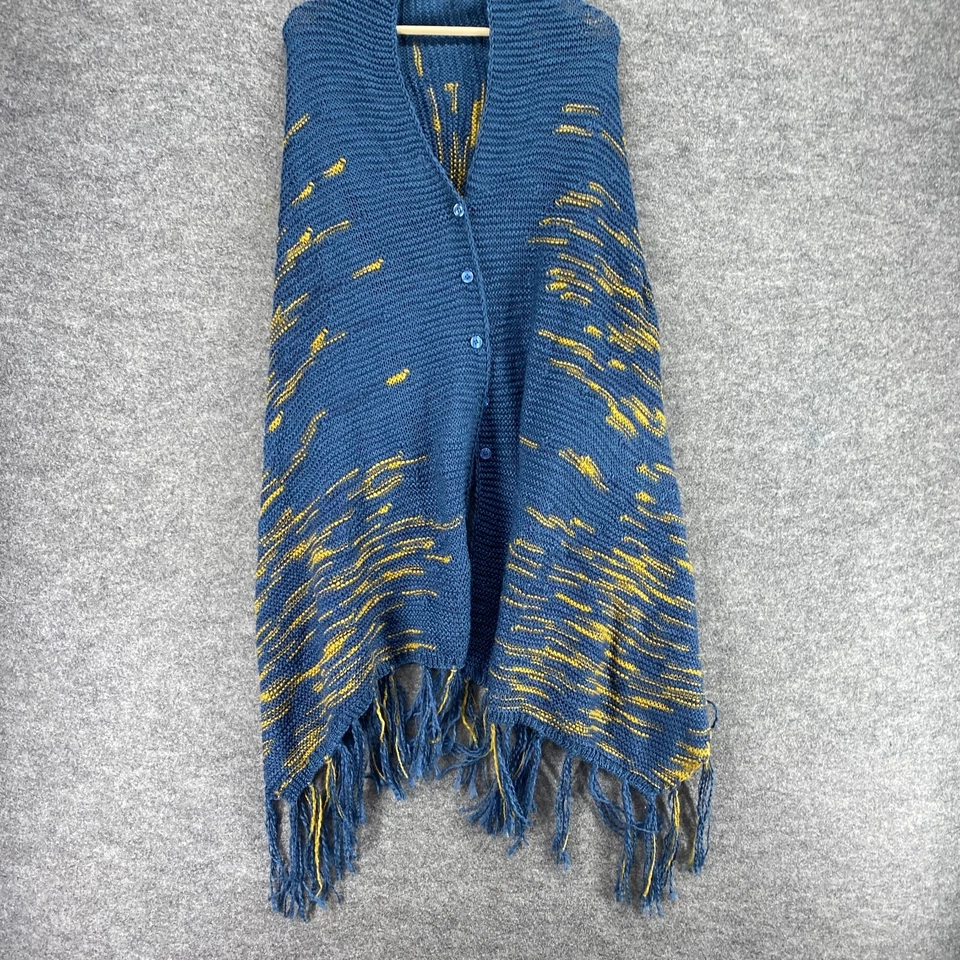 Jaqueta LulaRoe Wrap Feminina S Pequena Azul Listrada Decote V Botão Para Cima Franja Casual - Imagem 4 de 4