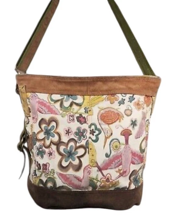 Lucky Brand Shoulder Bucket Bag Tropical Floral Bird Crossbody Earthy Tones - Image 2 of 4