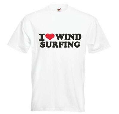 T-Shirt I LOVE WIND SURFING - SURFING - SURFEN - SURF LEHRER - SURFBRETT in Weiß