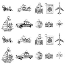 50Pcs Travel Theme Charms Tibetan Silver Pendant for DIY Jewelry Necklace Making