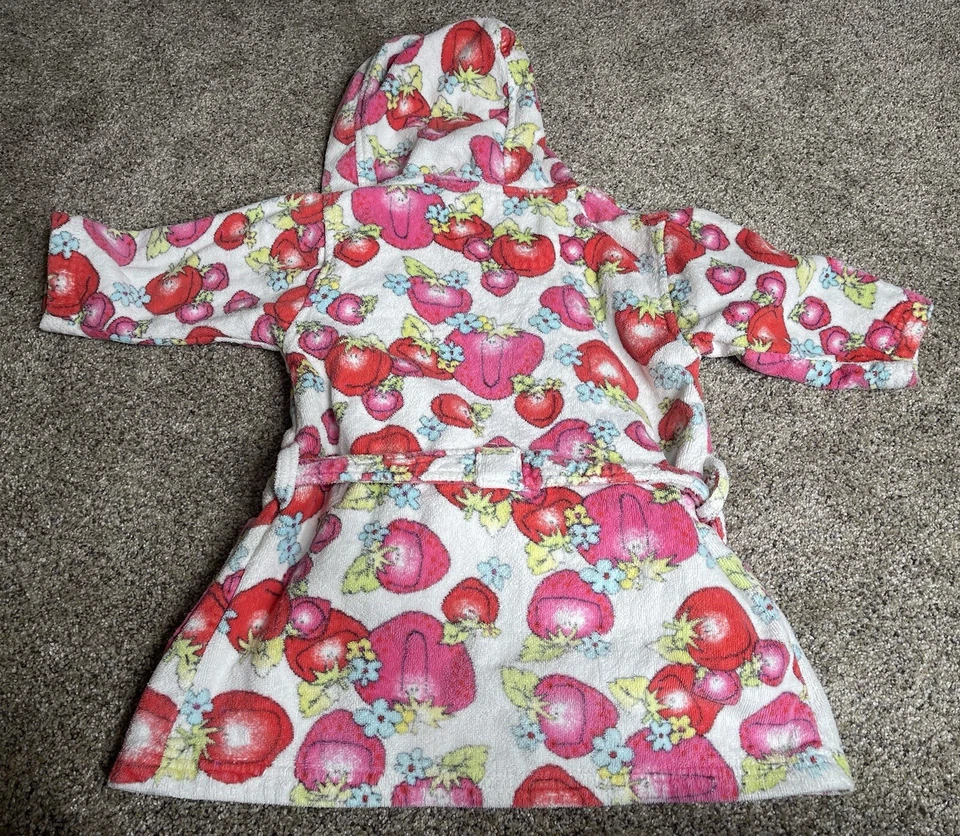 Bata Fresa Kawaii Rosa Algodón Talla Mediana Cinturón Albornoz Niños Hecha en Pavo Foto 4 de 4