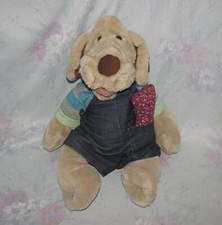 Wrinkles Plush Brown Dog/Puppy Puppet - 18" - Bone - Denim Overalls