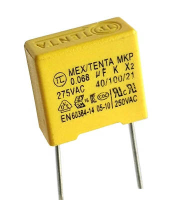 SX [3pcs] 0.068uF 275v, 68nF TC TENTA 40100/21 Safety Capacitor pitch 10mm –ref:A64