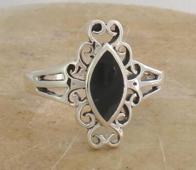 UNIQUE .925 STERLING SILVER FILIGREE ONYX RING size 8  style# r1879