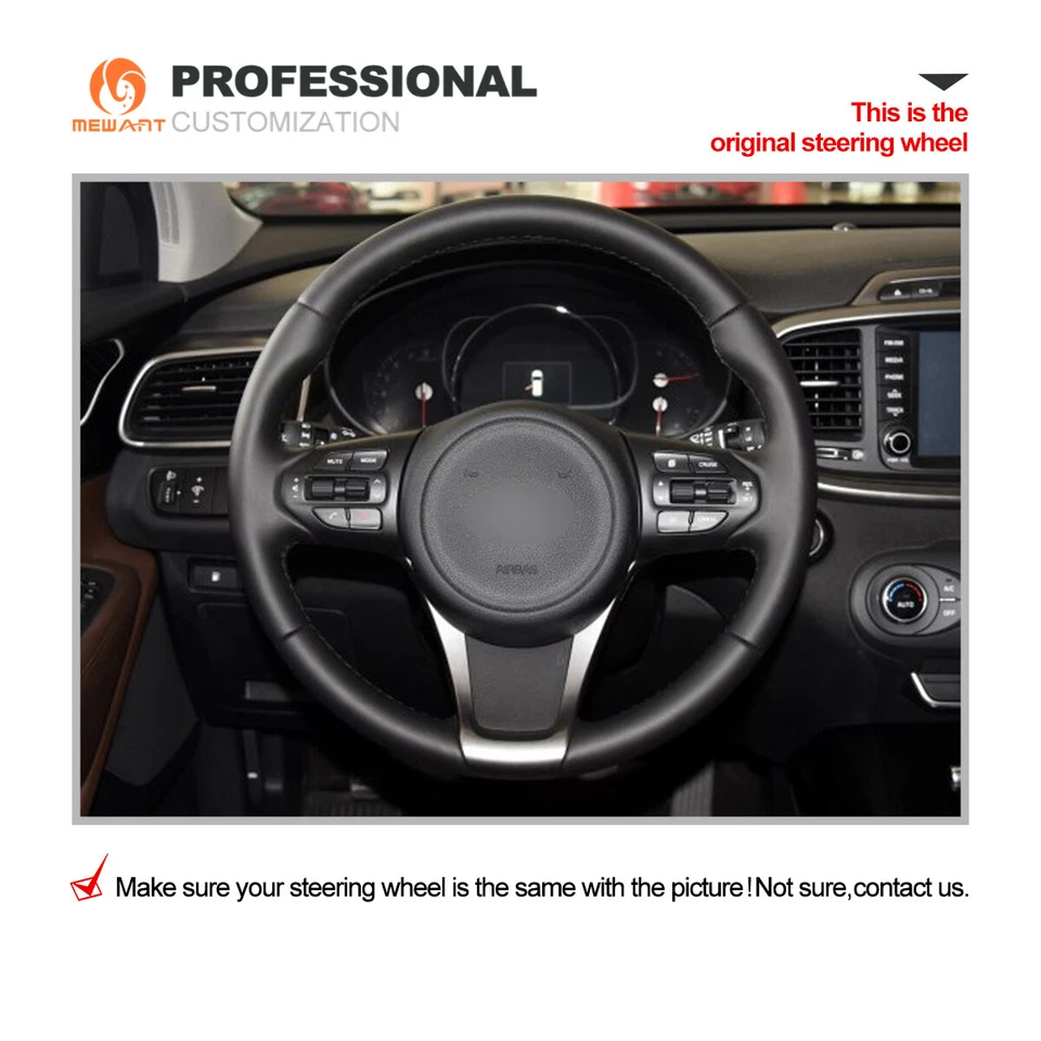 MEWANT Cubierta de volante de coche de cuero genuino negro para Kia Sorento 2015-2017 Foto 3 de 4