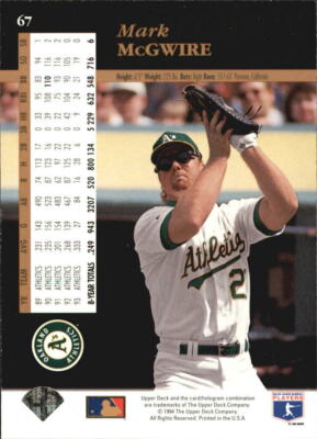 1994 Upper Deck #67 Mark McGwire Card | eBay