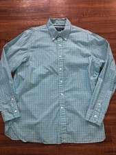 Ralph Lauren 120s 2 Ply Button Front Check Teal/Orange Shirt Mens Size XL