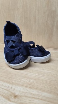 Carter's Mary Jane Baby Shoe Navy Bow Glitter Fabric Canvas US Size 4 New