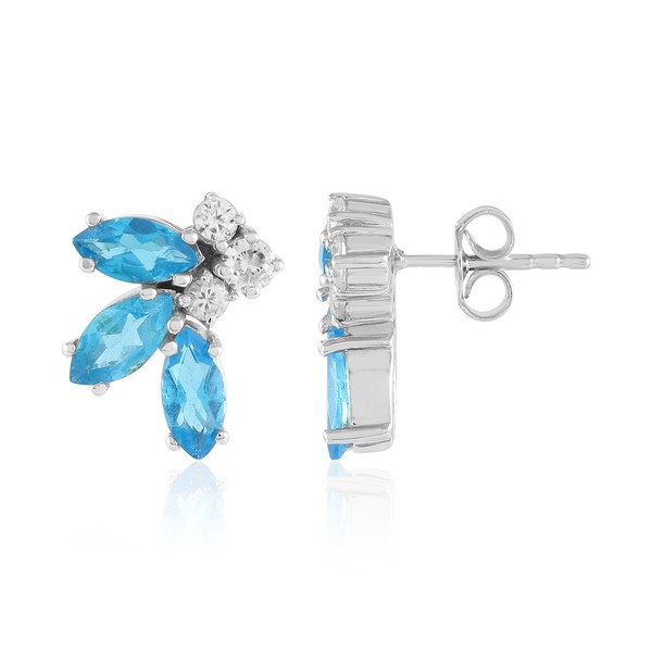 Cavill Ohrringe Damen Neonblauer Apatit 1,55Ct Marquise 925 Silber-image