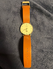 World Time Funkuhr Quarz Analog Edelstahl silber gold ZB Leder braun Ref.0418