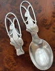 Set Two Rare International Sterling Silver Rabbit Bunny Baby Spoon Napkin c1940