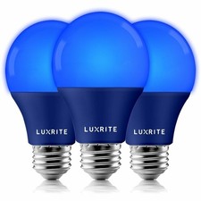 Luxrite A19 Led Blue Light Bulb 60w Equiv. Ul Listed E26 Base Party Bulbs 3-pack