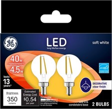 GE LED Globe Light Bulbs 4W 40W Equivalent Soft White Frosted Candelabra 2 Pack