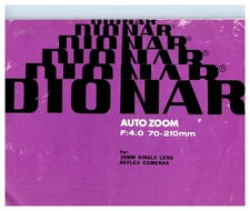 Dionar Auto Zoom Reflex Camera Brochure Manual Vintage Original