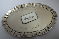 BEAUTIFUL RARE ENGLISH ANTIQUE 1909 SOLID STERLING SILVER & ENAMEL CARD TRAY