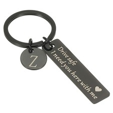 Drive Safe Keychain, Letter Z I Want You Here With Me Set, Black