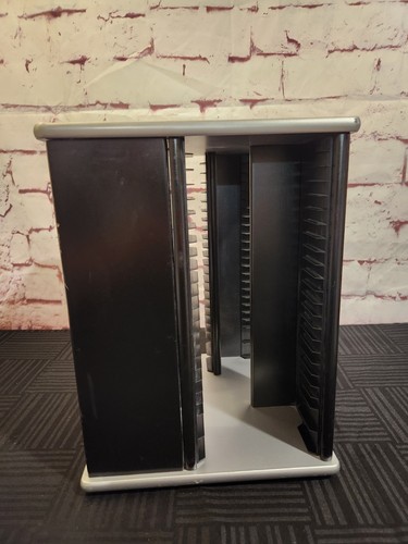 Vintage Wooden 100 CD Capacity Black and Silver Rotating CD Storage Organizer