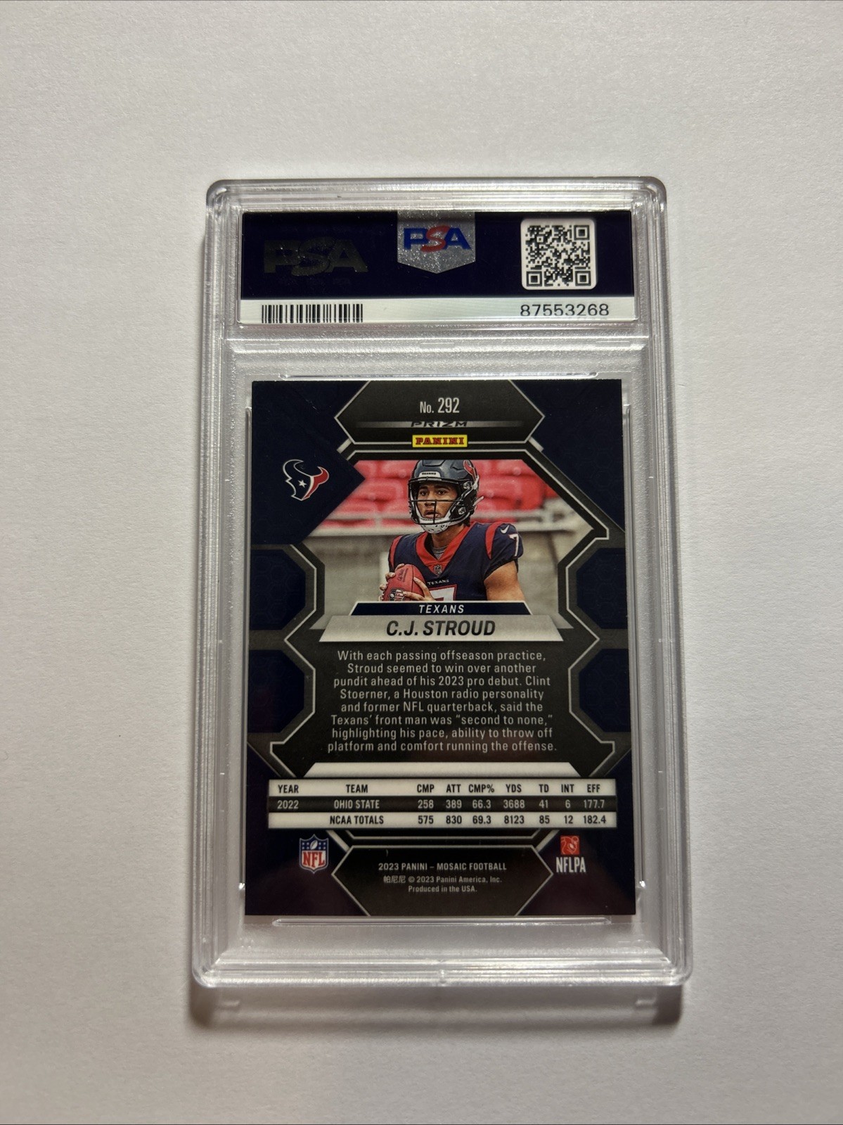 2023 Panini Mosaic Cj Stroud Silver #292 PSA 10 view 2