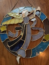 Stained Glass Sun Catcher Angel w/Horn Ornament Handcrafted Christmas 13  