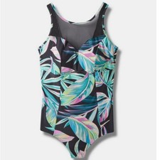Torrid Swimsuit Womens Size 1X High Neck One Piece Leaf Print Wireless Lined New