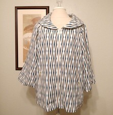 Chico's Zenergy Sz 2, US L/12 Ikat Blue Lotus Lined Jacket Shawl Neck 3/4 Sleeve