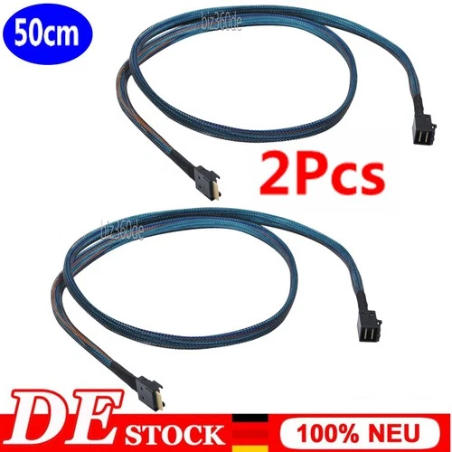 2X Slimine SAS 4.0 SFF-8654 4i 38pin to HD Mini SAS 4i SFF-8643 36pin Cable 50cm