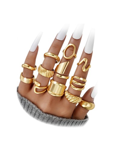 12 PCS Chunky Gold Rings for Women Non Tarnish, 18K Gold Plated Statement Open