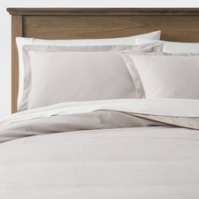 Full/Queen Cotton Linen Chambray Duvet Cover  Sham Set Light Gray -