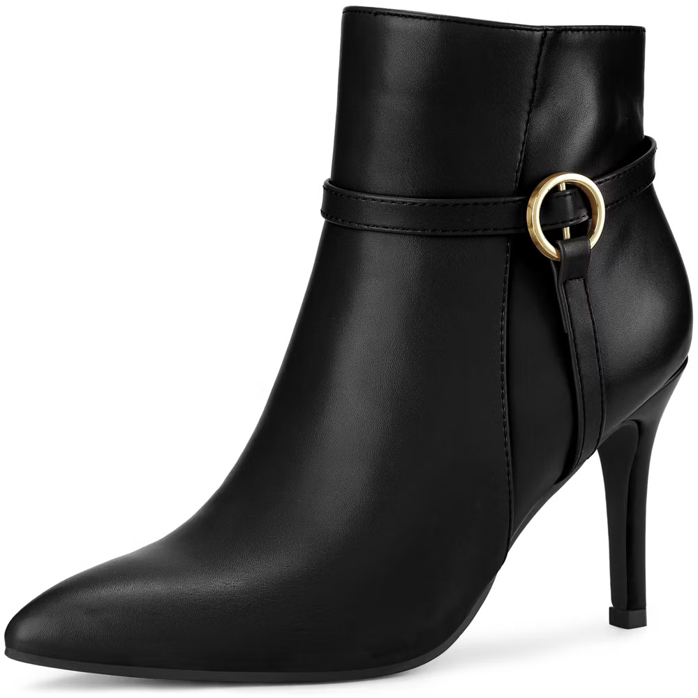 Perphy Women's Pointy Toe Buckle Strap Stiletto Heel Ankle Booties 9 Black