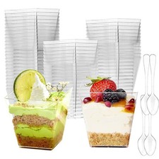50Pcs Mini Desserttasse Dessertbecher, 200ml Dessertschalen Plastik Mit Löffeln