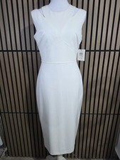 Calvin Klein White Knit Sheath Dress 6 V-Neck Sleeveless Knee Length Zip
