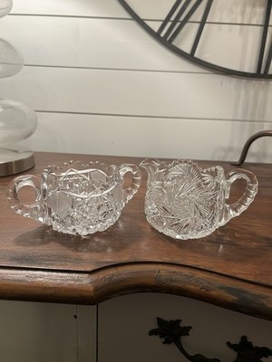 1920s American Brilliant Period Heavy Lead Crystal Cut Glass Sugar Bowl Creamer