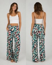 Tropical Floral Wide Leg Pants Women's Size Medium Coastal Resort Summer Beachy