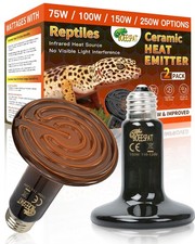 High Efficiency 150W Reptile Heat Lamp Bulbs, Pack of 2 Ceramic Heat Emitters...