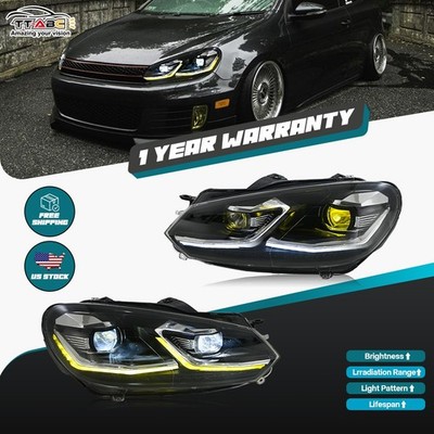 2x LED Headlights for VW Golf 6 MK6 2010-2014 Halogen Model Front Lamps Assembly