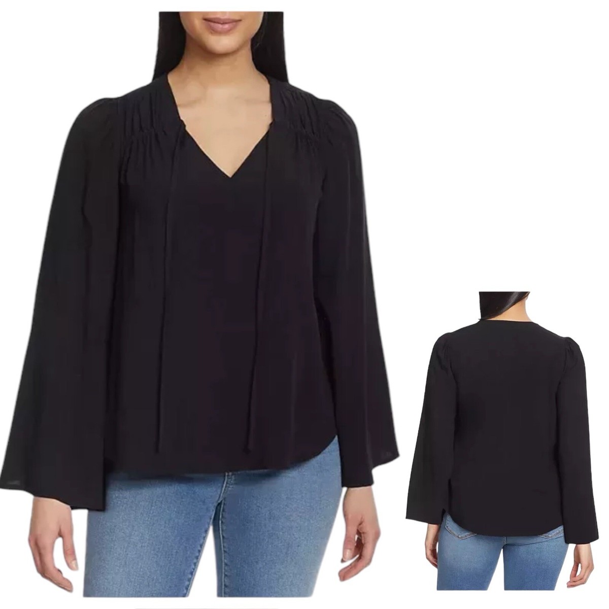 New Ladies Black Woven Top Size XL Long Flare Sleeve New Ladies Black Woven Top Size XL Long Flare Sleeve