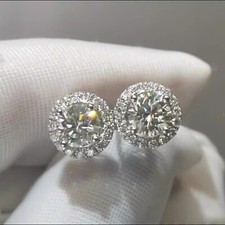 2CT Round Cut D Color VVS1 Moissanite Halo Stud Earrings S925 Sterling Silver