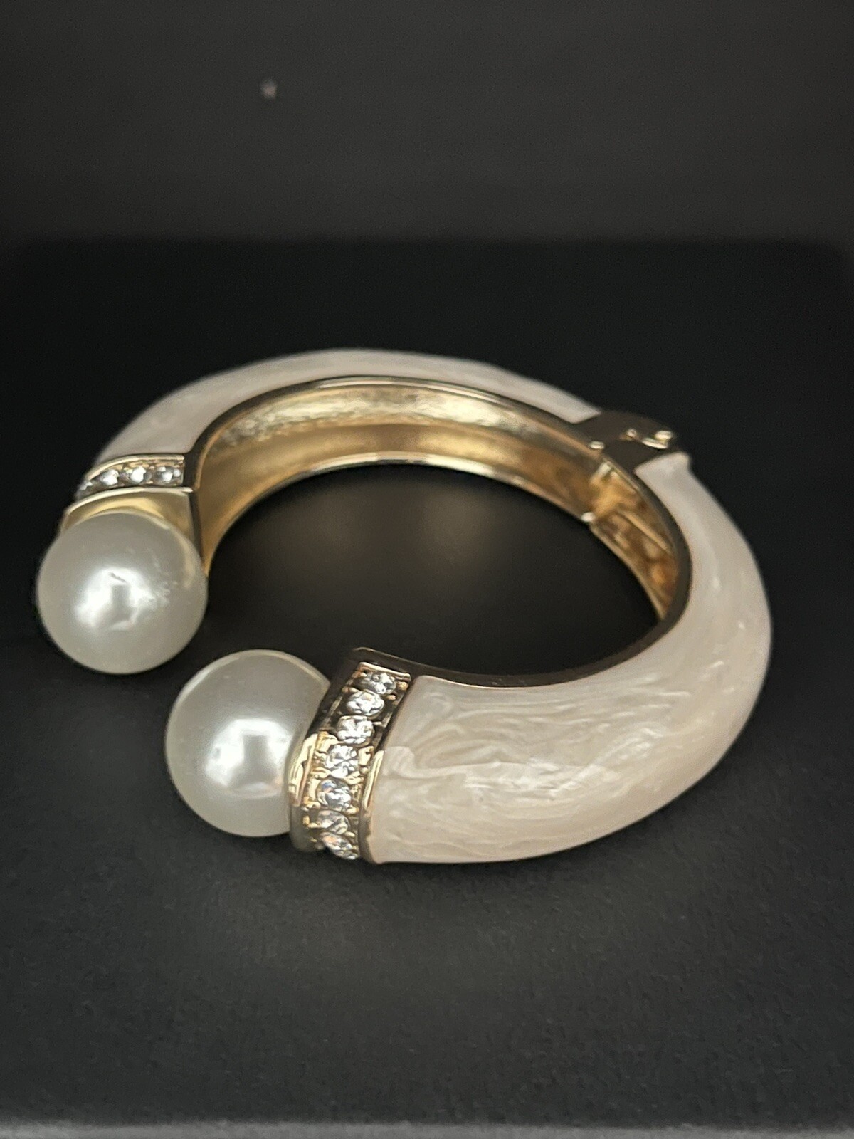 Enameled Bangle Bracelet with Pearl and Rhinestone Accents Standout Design-image