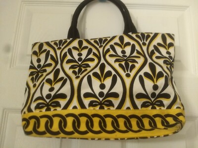 TALBOTS  Purse /White, Blk. & Yellow Coated Cotton 13 1/2 x 9 1/2'' / {Pre-Owned}