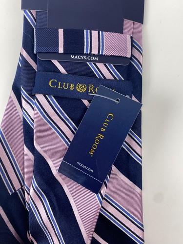 Club Room ESTATE Mens Classic Designer Necktie 100% Silk Striped Blue Pink 01 - Picture 4 of 5