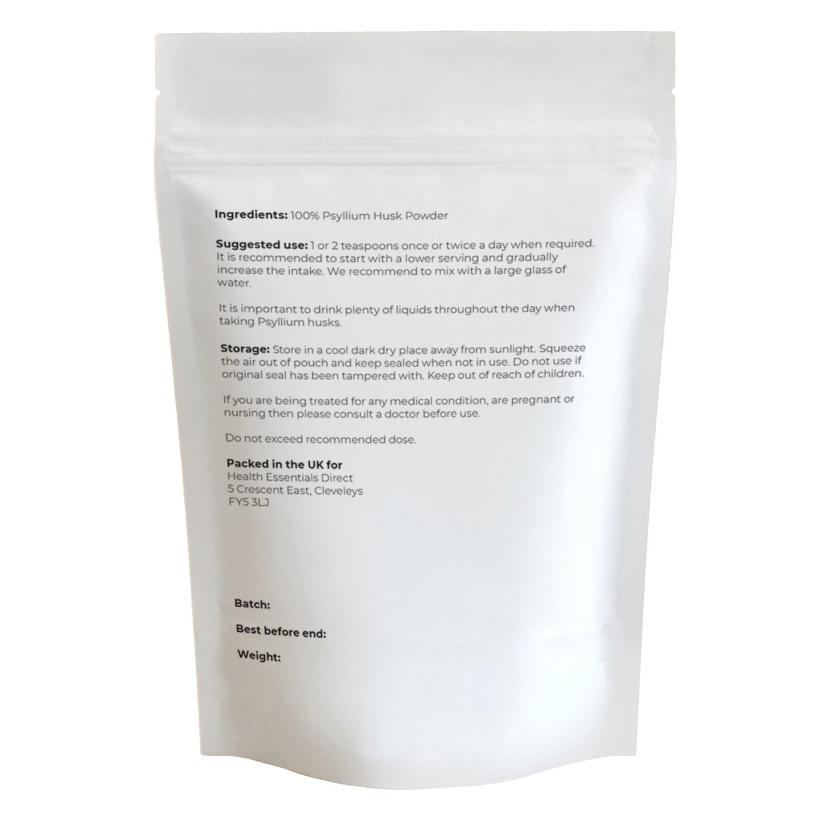 Organic Psyllium Husk Powder (IBS Natural Soluble Fibre) Choose Size