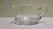 Vintage Etched  Crystal Clear Pressed Glass Creamer Pitcher 2 Inches High Nice!